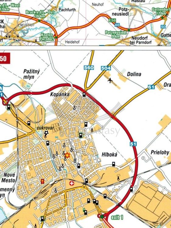 Czechy i Słowacja 1:150 000. Atlas samochodowo-turystyczny wydawnictwa Freytag & Berndt. Słowacja - przykładowy arkusz 1 - fragment 2
