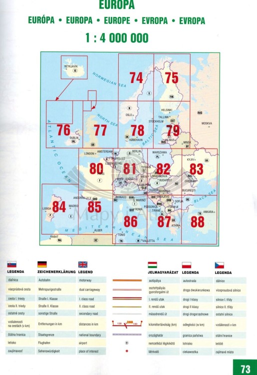 Vzechy i Słowacja 1:150 000. Atlas samochodowo-turystyczny wydawnictwa Freytag & Berndt. Europa - skorowidz arkuszy