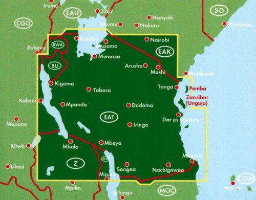 Tanzania 1:1 300 000. Mapa samochodowo-turystyczna wydawnictwa Freytag & Berndt. Zasięg