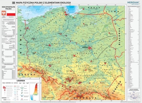 Polska 1:600 000. Mapa fizyczna z elementami ekologii magnetyczna. Rama alu SLIM
