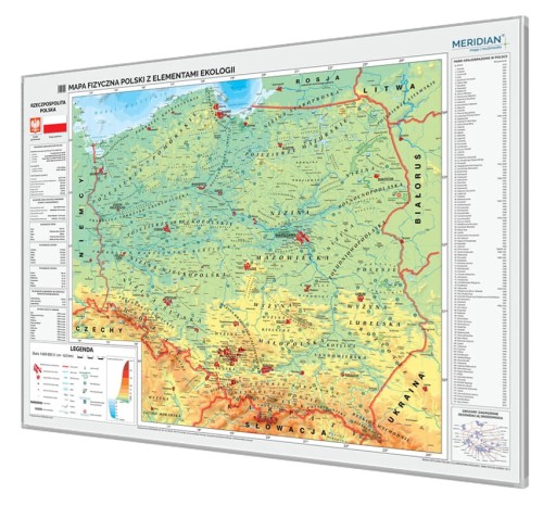 Polska 1:600 000. Mapa fizyczna z elementami ekologii magnetyczna. Rama alu SLIM