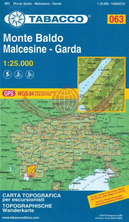 Monte Baldo, Malcesine - Garda. Mapa turystyczna 063. Tabacco