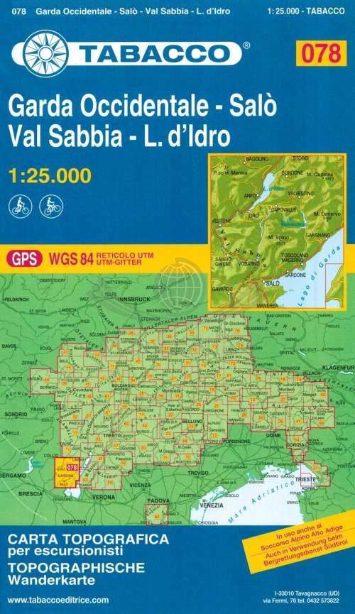 Garda Occidentale - Salo, Val Sabbia, L. d'Idro. Mapa turystyczna 078. Tabacco
