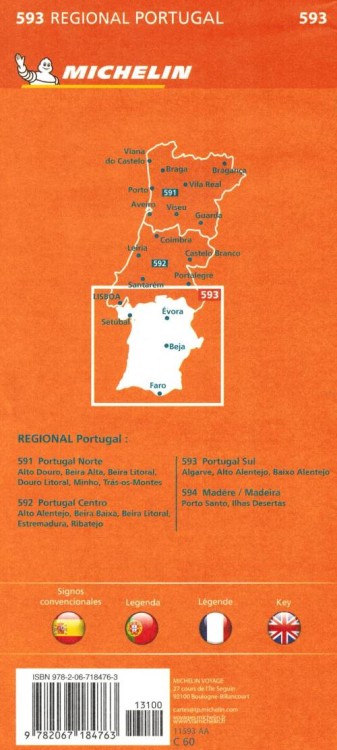 Portugalia, część południowa. Algarve. Mapa samochodowo-turystyczna 593 wydawnictwa Michelin. Okładka tył