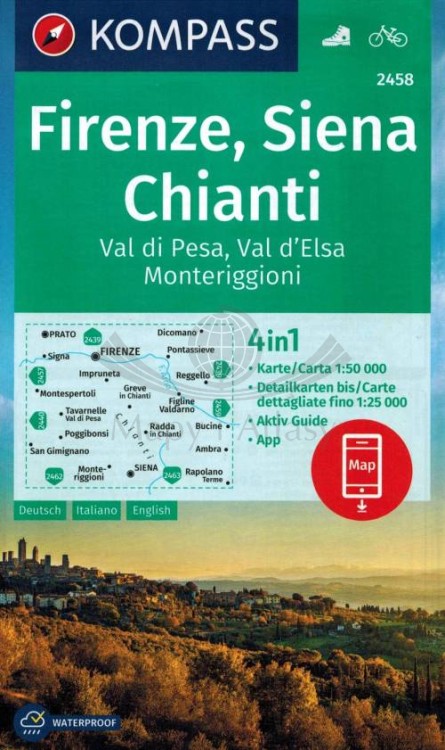 Florencja, Siena, Chianti. Wodoodporna mapa turystyczna 2458 wydawnictwa Kompass. Okładka