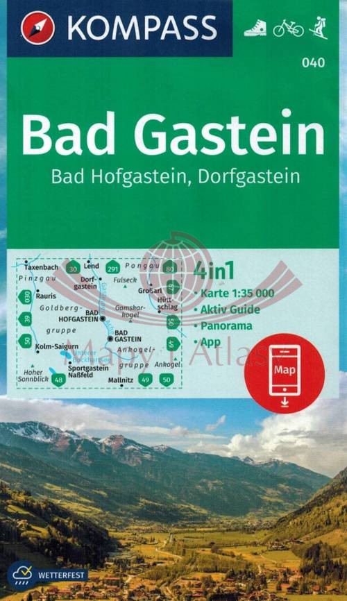 Bad Gastein. Wodoodporna mapa turystyczna 040. Kompass