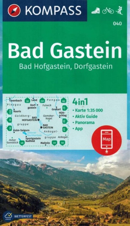 Bad Gastein. Wodoodporna mapa turystyczna 040 wydawnictwa Kompass. Okładka