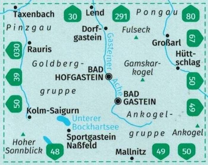 Bad Gastein. Wodoodporna mapa turystyczna 040 wydawnictwa Kompass.  Zasięg