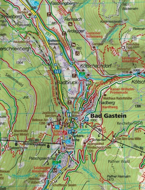 Bad Gastein. Wodoodporna mapa turystyczna 040 wydawnictwa Kompass. Fragment 1