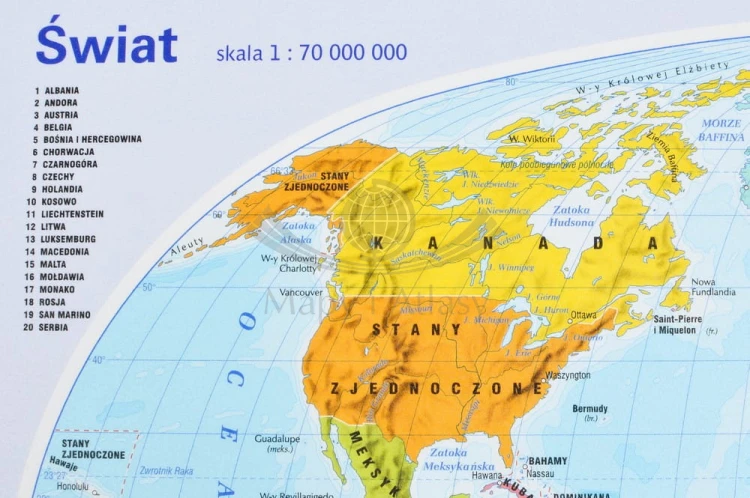 Świat. Mapa polityczna. Podkładka na biurko wydawnictwa Demart. Fragment 4