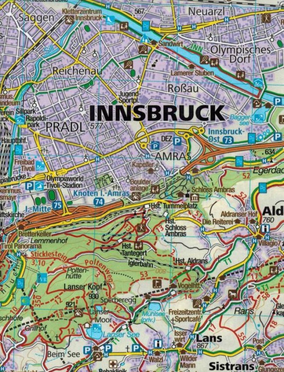 Innsbruck i okolice. Wodoodporna mapa turystyczna 036 wydawnictwa Kompass. Fragment 2