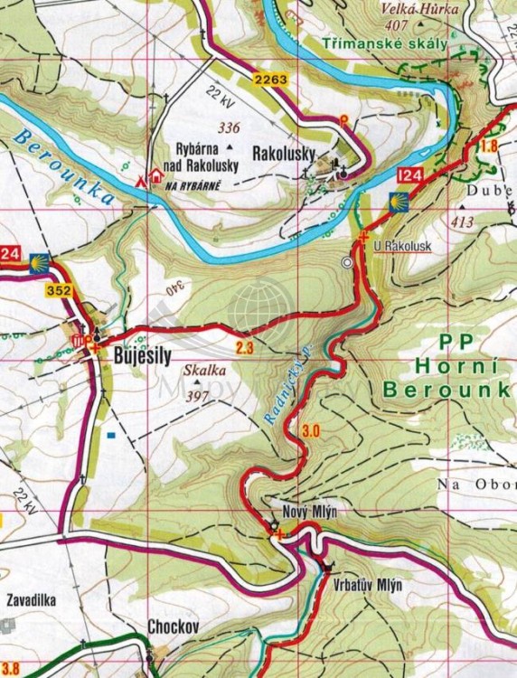 Krivoklatsko, Rakovnicko, Karlstejn. Mapa turystyczna 416 wydawnictwa Shocart. Fragment 1