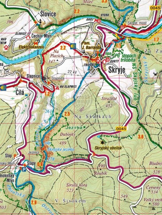 Krivoklatsko, Rakovnicko, Karlstejn. Mapa turystyczna 416 wydawnictwa Shocart. Fragment 2