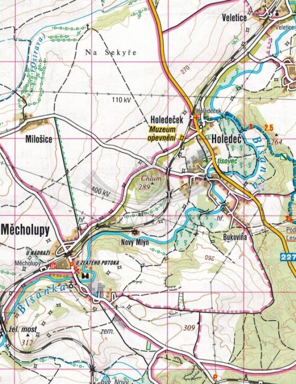 Lounsko, Dzban. Louny, Kladno. Mapa turystyczna 411 wydawnictwa Shocart. Fragment 1