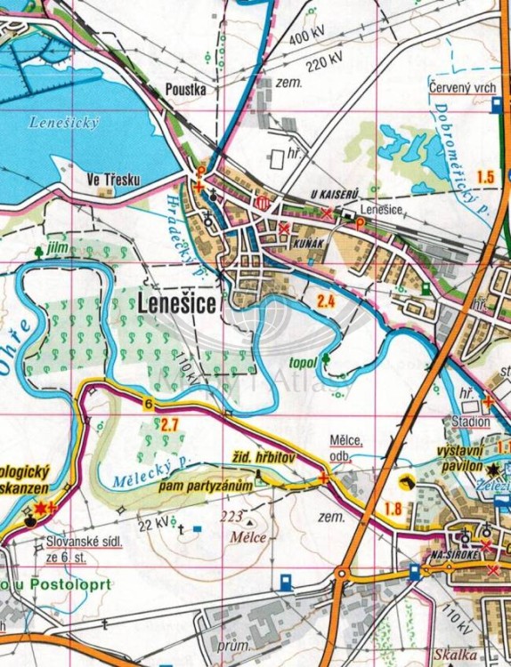 Lounsko, Dzban. Louny, Kladno. Mapa turystyczna 411 wydawnictwa Shocart. Fragment 2