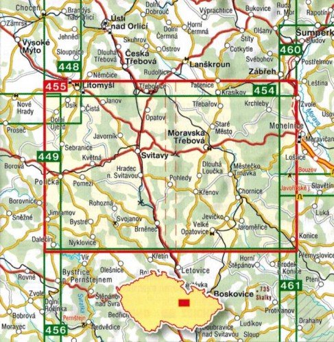 Okolice Svitavy / Svitavsko. Mapa turystyczna 455 wydawnictwa Shocart. Zasięg