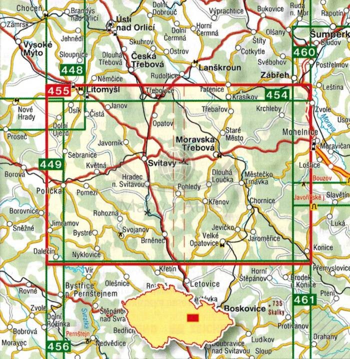 Okolice Svitavy / Svitavsko. Mapa turystyczna 455 wydawnictwa Shocart. Zasięg
