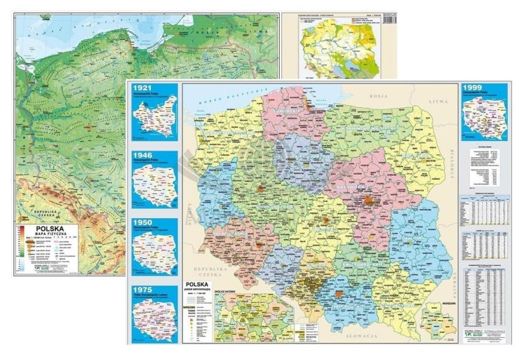Polska. Dwustronna mapa podręczna. Fizyczna/administracyjna