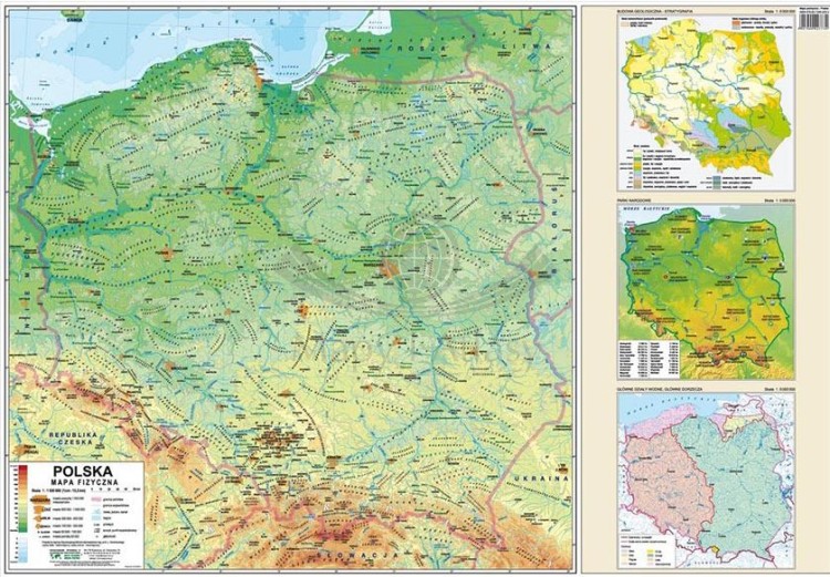 Polska. Dwustronna mapa podręczna. Fizyczna/administracyjna. Strona fizyczna