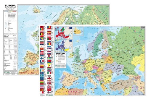 Europa. Dwustronna mapa podręczna. Fizyczna/polityczna