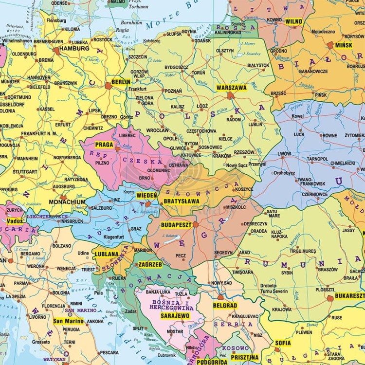 Europa. Dwustronna mapa podręczna. Fizyczna/polityczna. Fragment 2