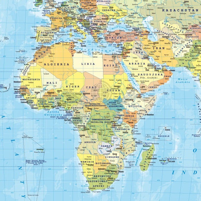 Świat. Dwustronna mapa podręczna. Fizyczna/polityczna. Fragment 2