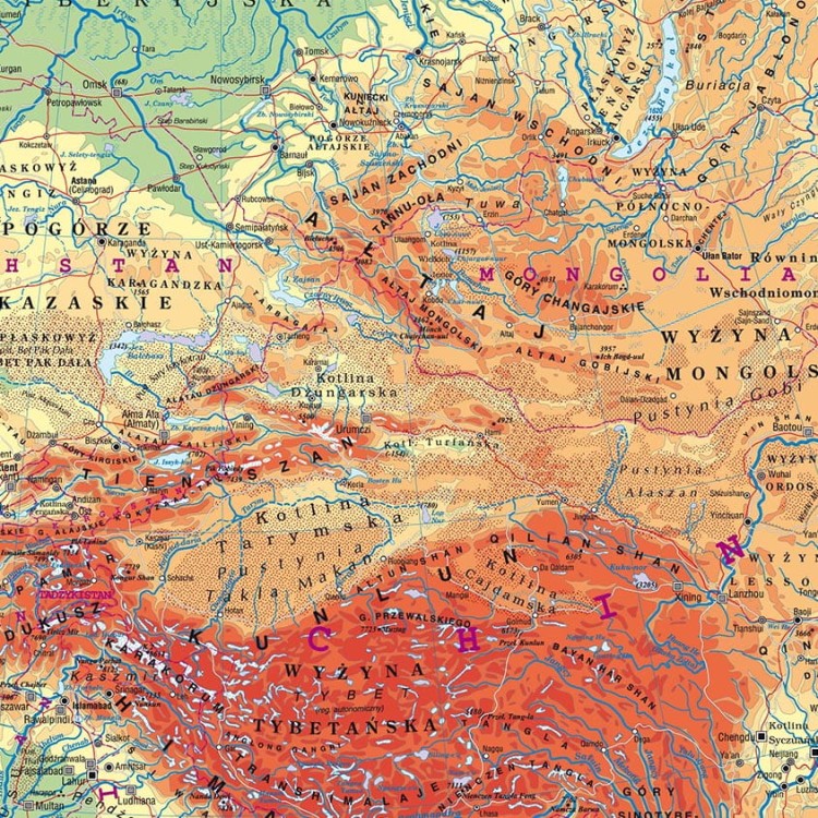 Azja. Dwustronna mapa podręczna. Fizyczna/polityczna. Fragment 1