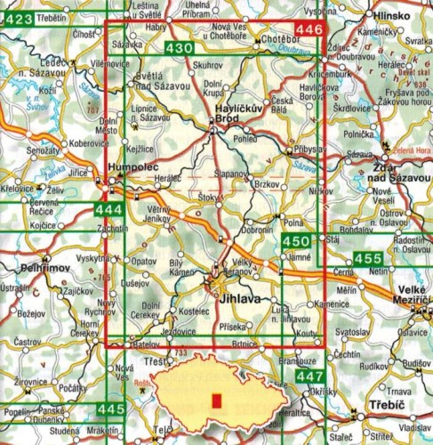 Jihlava  Havlickobrodsko, Jihlavsko. Mapa turystyczna 446 wydawnictwa Shocart. Zasięg