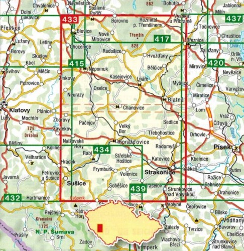 Pootavi - Susicko, Strakonicko. Mapa turystyczna 433 wydawnictwa Shocart. Zasięg