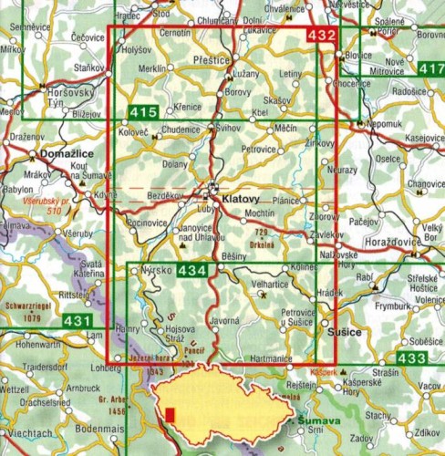 Poszumawie, Klatovy i okolice / Posumavi - Klatovsko. Mapa turystyczna 432 wydawnictwa Shocart. Zasięg