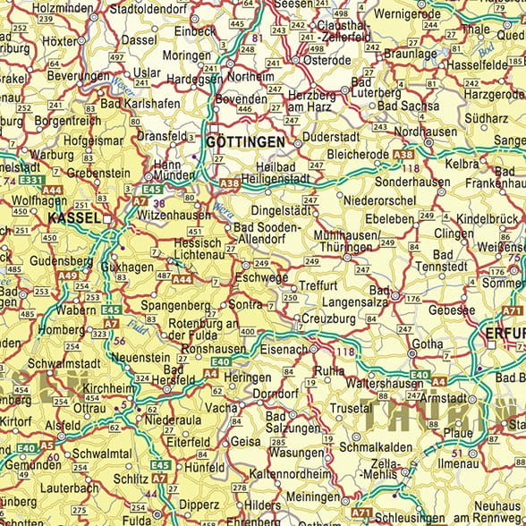 Niemcy i Polska 1:950 000. Mapa ścienna administracyjno-drogowa. Wersja STRONG. Fragment 1