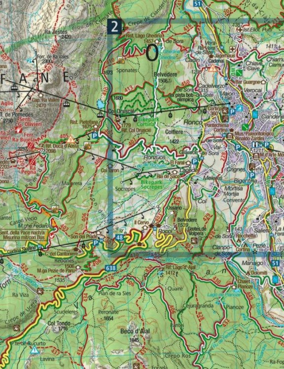 Cortina d'Ampezzo. Wodoodporna mapa turystyczna 55 wydawnictwa Kompass. Fragment 1