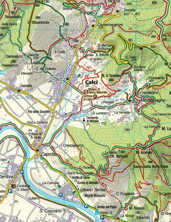 Toskania. Zestaw czterech map turystycznych 2440 wydawnictwa Kompass. Mapa 1 - fragment 1