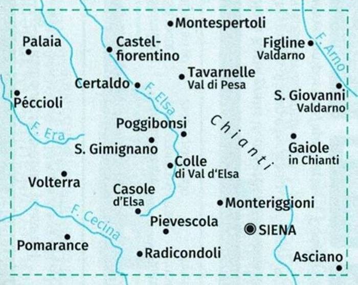 Toskania. Zestaw czterech map turystycznych 2440 wydawnictwa Kompass. Mapa 2 - zasięg