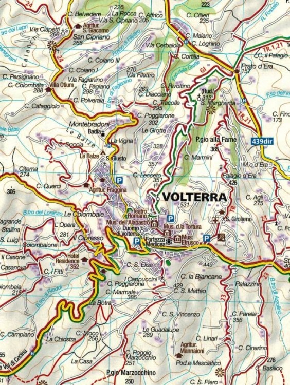 Toskania. Zestaw czterech map turystycznych 2440 wydawnictwa Kompass. Mapa 2 - fragment 1