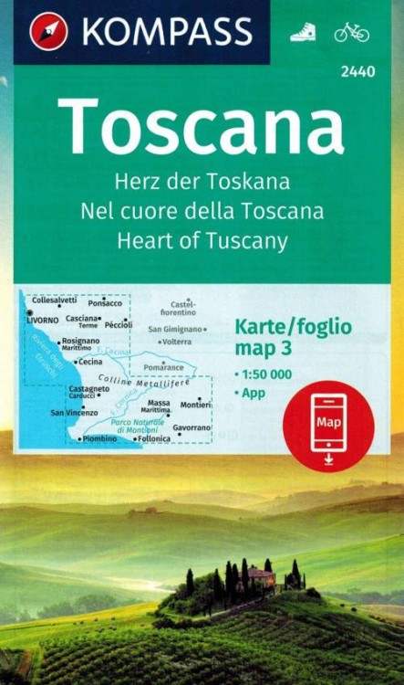 Toskania. Zestaw czterech map turystycznych 2440 wydawnictwa Kompass. Mapa 3 - okładka
