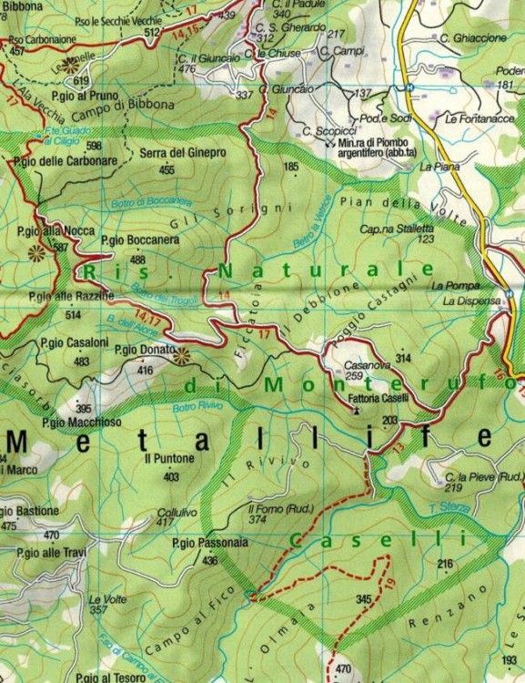 Toskania. Zestaw czterech map turystycznych 2440 wydawnictwa Kompass. Mapa 3 - fragment 2