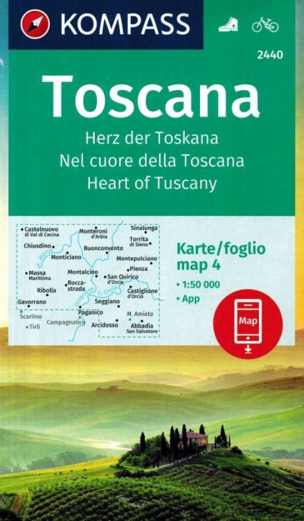 Toskania. Zestaw czterech map turystycznych 2440 wydawnictwa Kompass. Mapa 4 - okładka