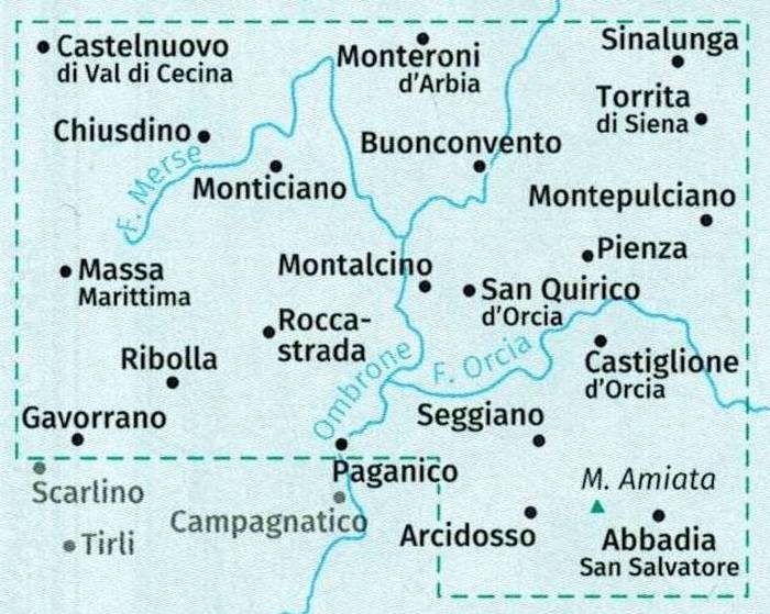 Toskania. Zestaw czterech map turystycznych 2440 wydawnictwa Kompass. Mapa 4 - zasięg