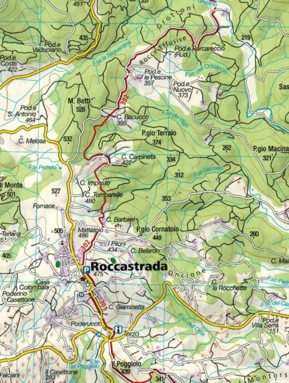 Toskania. Zestaw czterech map turystycznych 2440 wydawnictwa Kompass. Mapa 4 - fragment 1