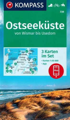 Niemieckie Wybrzeże Bałtyku / Ostseekuste. Wismar - Uznam. Zestaw trzech map turystycznych 739 wydawnictwa Kompass. Okładka zestawu