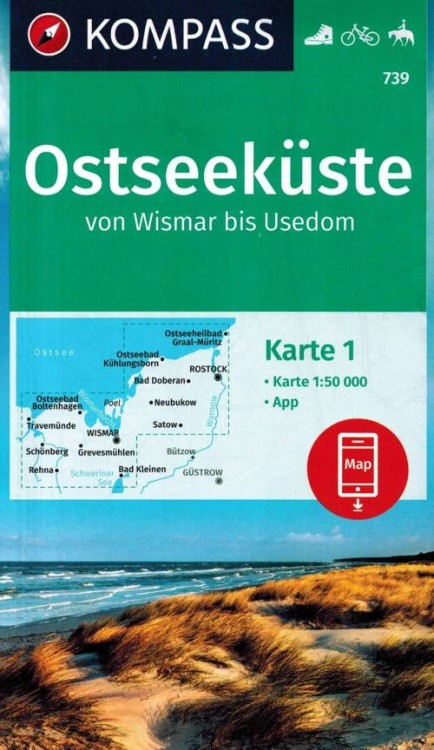 Niemieckie Wybrzeże Bałtyku / Ostseekuste. Wismar - Uznam. Zestaw trzech map turystycznych 739 wydawnictwa Kompass. Mapa 1 - okładka