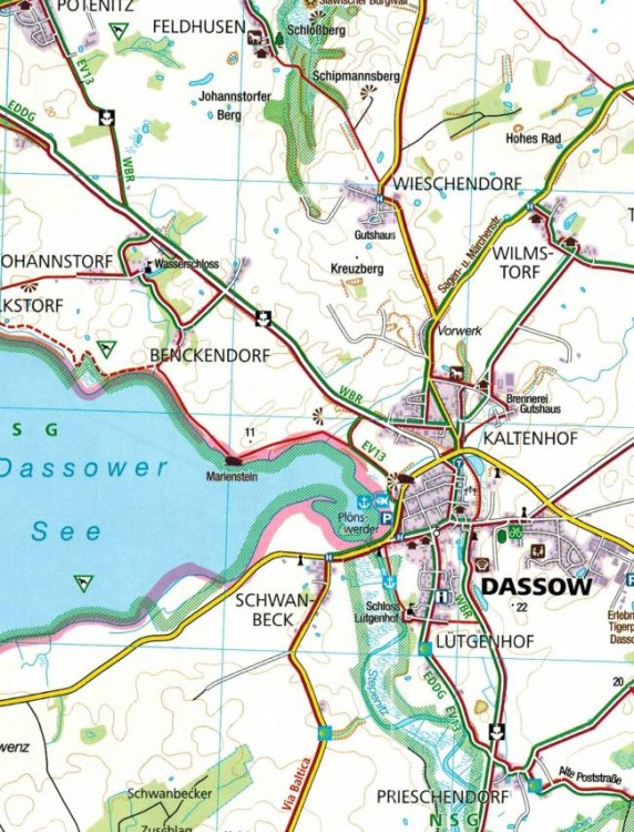 Niemieckie Wybrzeże Bałtyku / Ostseekuste. Wismar - Uznam. Zestaw trzech map turystycznych 739 wydawnictwa Kompass. Mapa 1 - fragment 1
