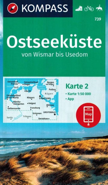 Niemieckie Wybrzeże Bałtyku / Ostseekuste. Wismar - Uznam. Zestaw trzech map turystycznych 739 wydawnictwa Kompass. Mapa 2 - okładka