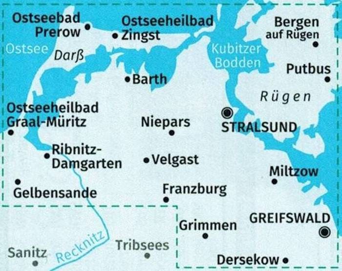 Niemieckie Wybrzeże Bałtyku / Ostseekuste. Wismar - Uznam. Zestaw trzech map turystycznych 739 wydawnictwa Kompass. Mapa 2 - zasięg