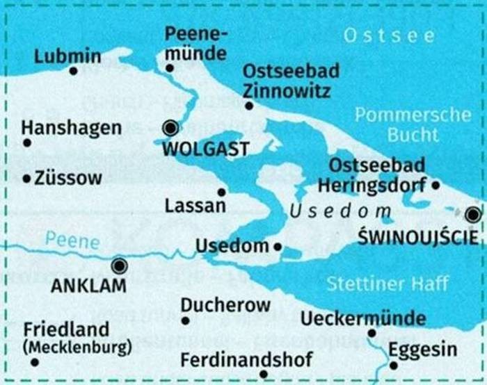 Niemieckie Wybrzeże Bałtyku / Ostseekuste. Wismar - Uznam. Zestaw trzech map turystycznych 739 wydawnictwa Kompass. Mapa 3 - zasięg