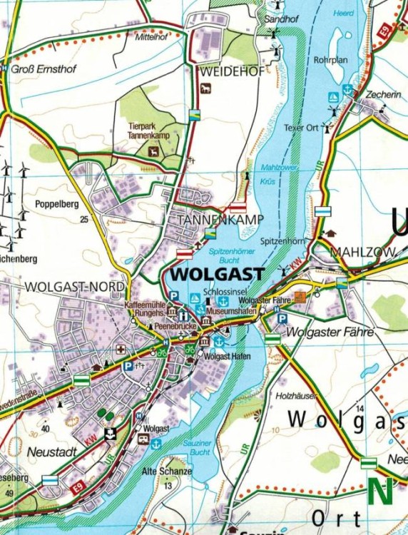 Niemieckie Wybrzeże Bałtyku / Ostseekuste. Wismar - Uznam. Zestaw trzech map turystycznych 739 wydawnictwa Kompass. Mapa 3 - fragment 1