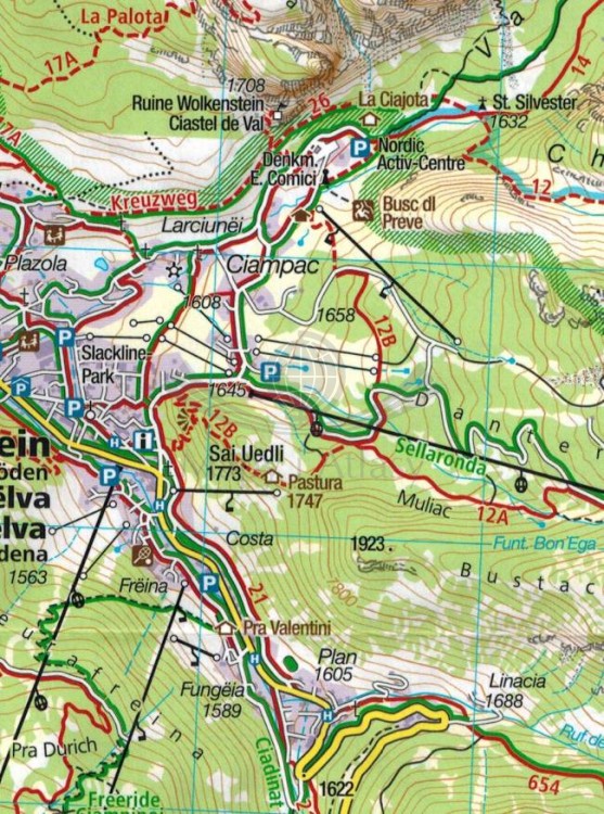 Groden / Val Gardena, Sella, Canazei. Wodoodporna mapa turystyczna 616 wydawnictwa Kompass. Fragment 1