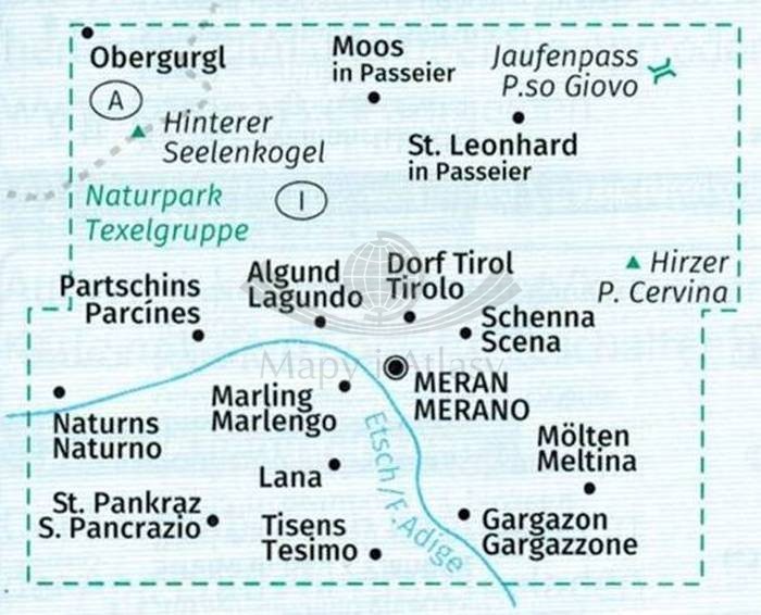 Południowy Tyrol / Sudtiroler Weinstrasse, Merano, Bolzano. Zestaw dwóch map turystycznych 078 wydawnictwa Kompass. Mapa 1 - zasięg