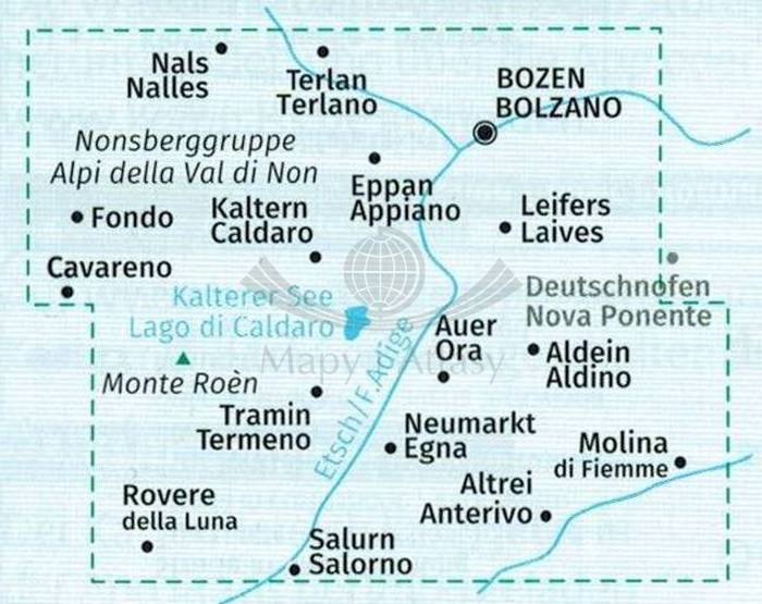 Południowy Tyrol / Sudtiroler Weinstrasse, Merano, Bolzano. Zestaw dwóch map turystycznych 078 wydawnictwa Kompass. Mapa 2 - zasięg